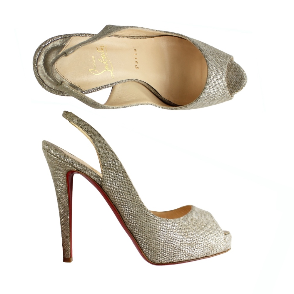 Christian Louboutin Silver Slingback Heels Pumps